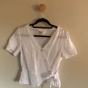 H & M White Linen Wrap Top
